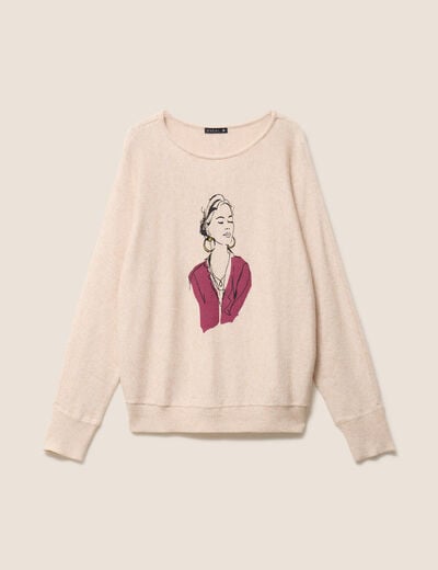 Pull col rond manches longues beige femme