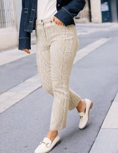 Pantalon 7/8ème taille haute beige femme
