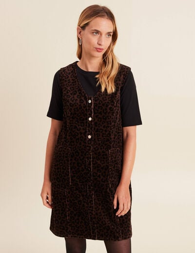 Robe droite courte sans manches velours marron cognac femme