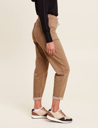 Pantalon coupe droite à coulisse taupe femme