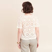 Pull col rond manches courtes dentelle ecru femme