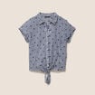 Chemise cintr&eacute;e col v manches courtes bleu femme