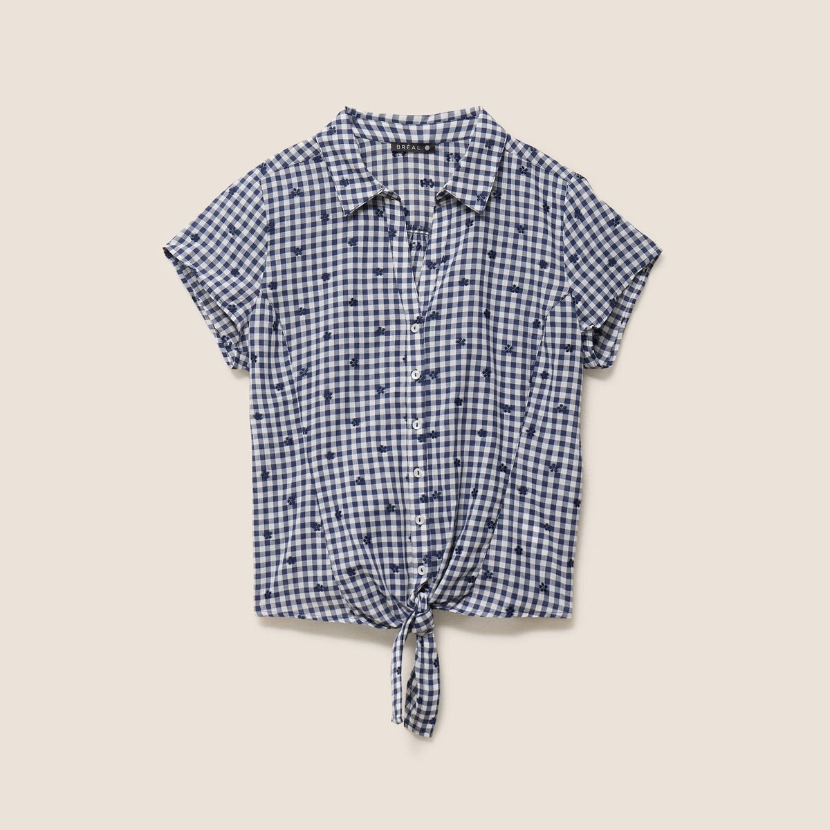 Chemise cintr&eacute;e col v manches courtes bleu femme