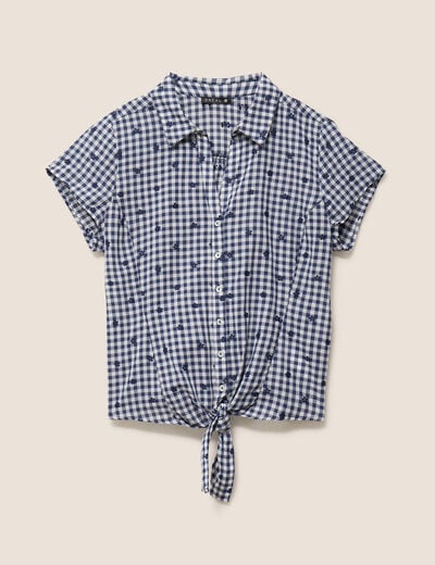 Chemise cintr&eacute;e col v manches courtes bleu femme