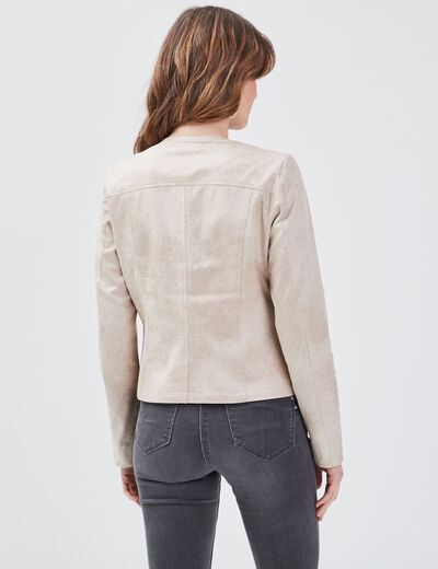 Veste droite zipp&eacute;e beige femme