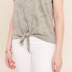 T-shirt col tunisien manches courtes vert clair femme