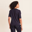 T-shirt ajust&eacute; col rond manches coudes bleu fonc&eacute; femme