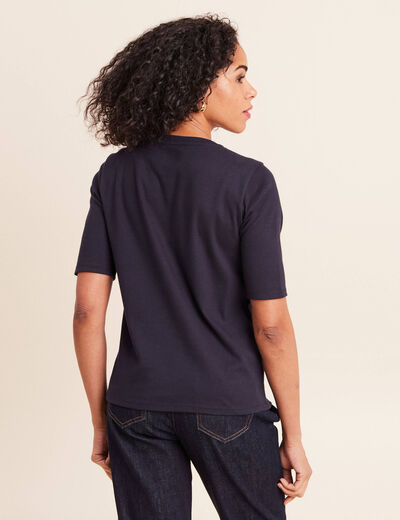 T-shirt ajust&eacute; col rond manches coudes bleu fonc&eacute; femme