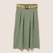 Jupe longue évasée ceinturée vert kaki femme