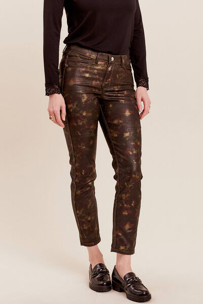Pantalon enduit réversible couleur cuivre femme