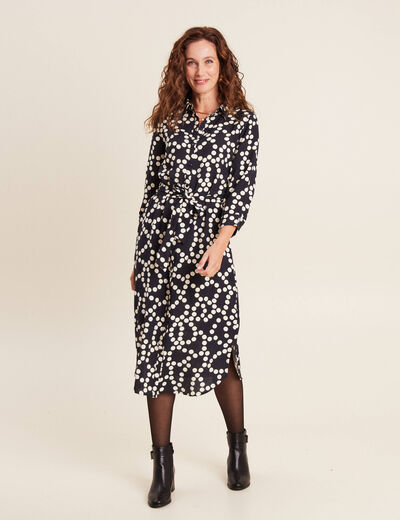 Robe longue évasée ceinturée noir femme