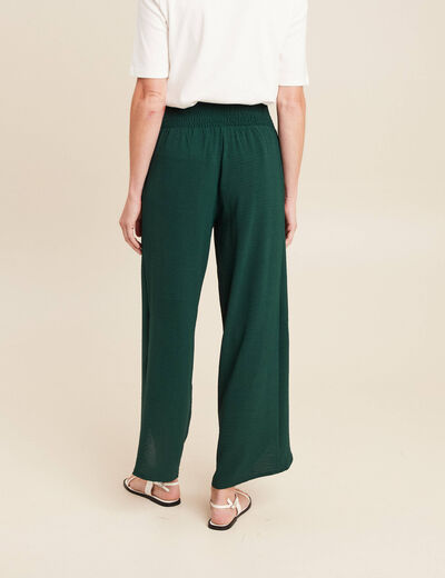 pantalon large taille haute vert foncé femme