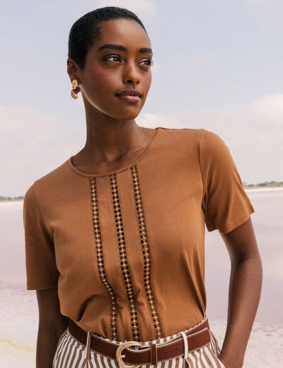 T-shirt manches courtes marron femme