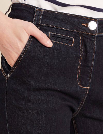 Jean droit taille haute long denim brut femme