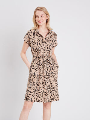 Robe droite boutonnee beige femme