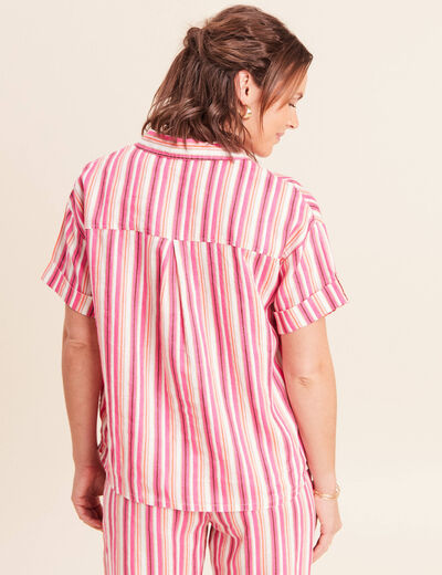Chemise ample manches courtes aspect lin rose femme