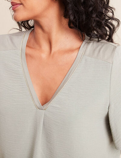 T-shirt bi-mati&egrave;re manches courtes vert clair femme