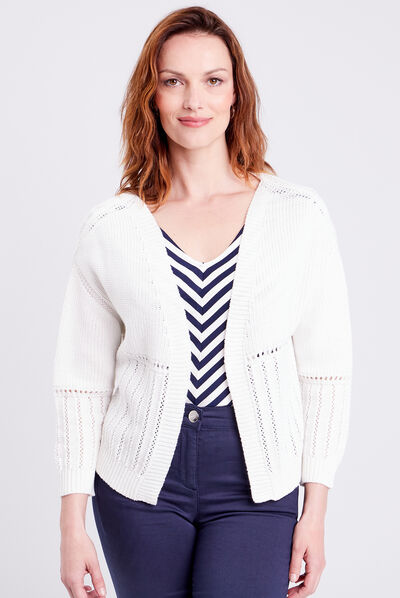 Gilet manches longues ecru femme