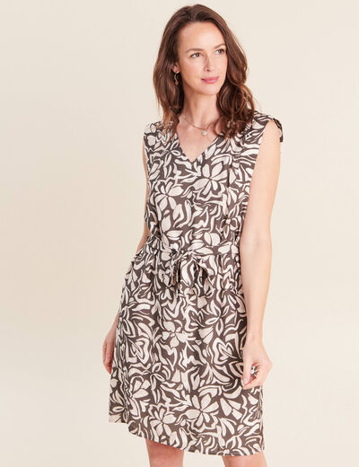 Robe droite courte sans manches col v vert femme