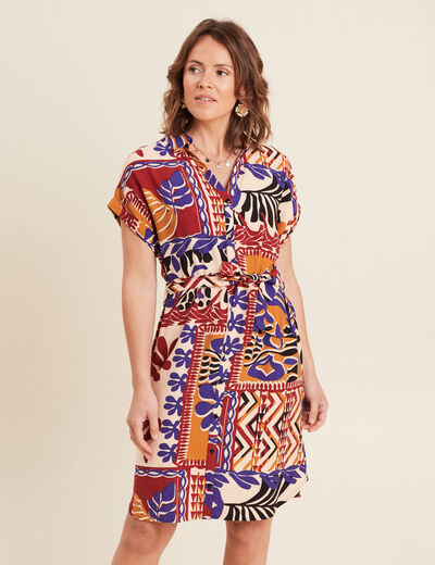 Robe courte manches courtes multicolore femme