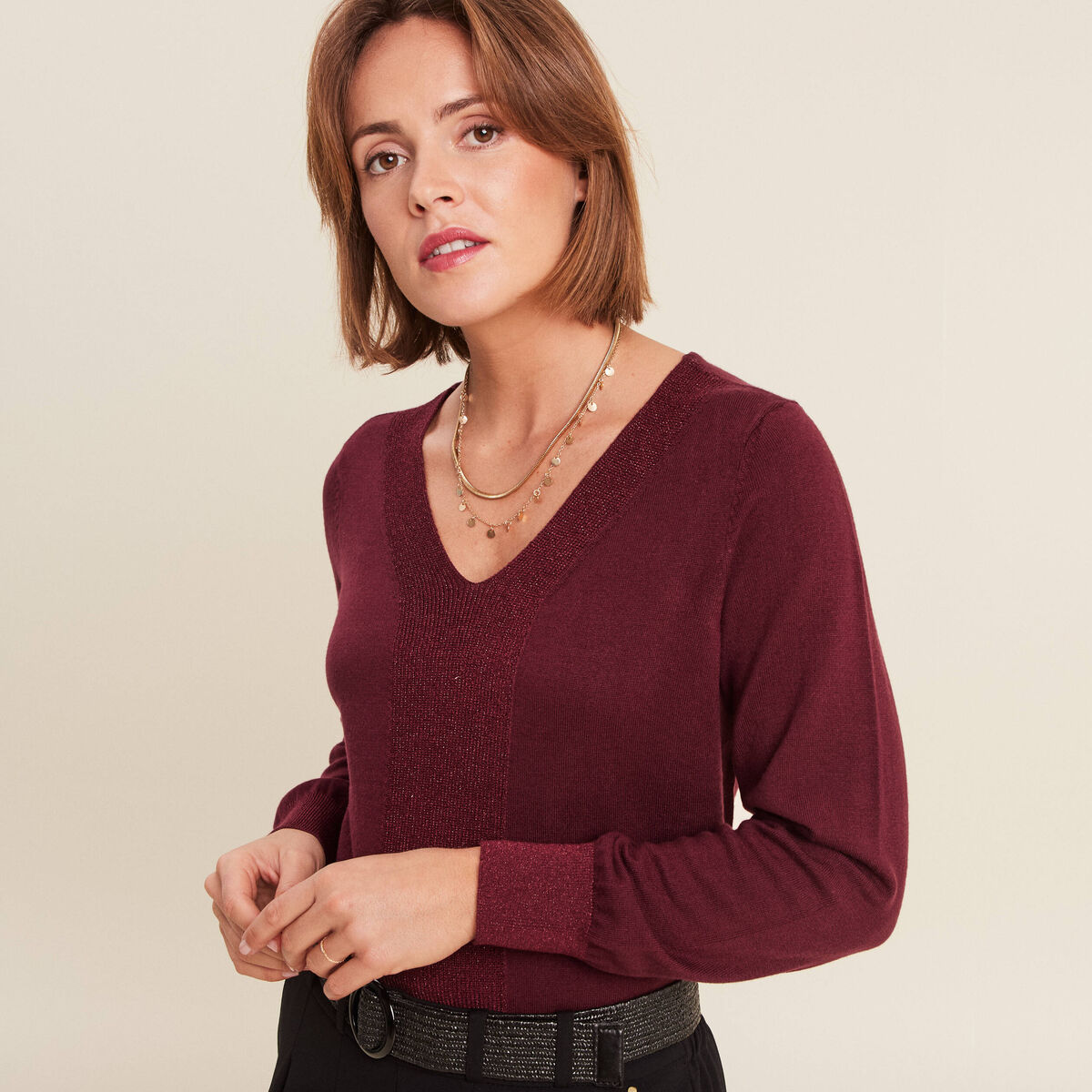 Pull manches longues bordeaux femme