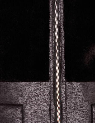 Manteau fausse fourrure capuche amovible noir femme