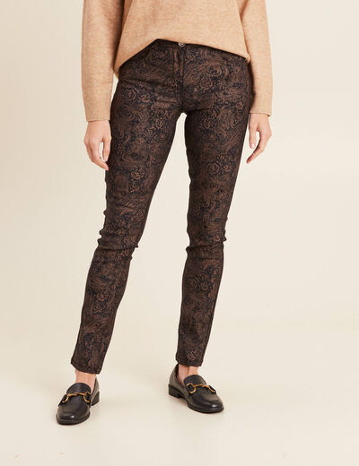 Pantalon coupe ajust&eacute;e enduit noir femme
