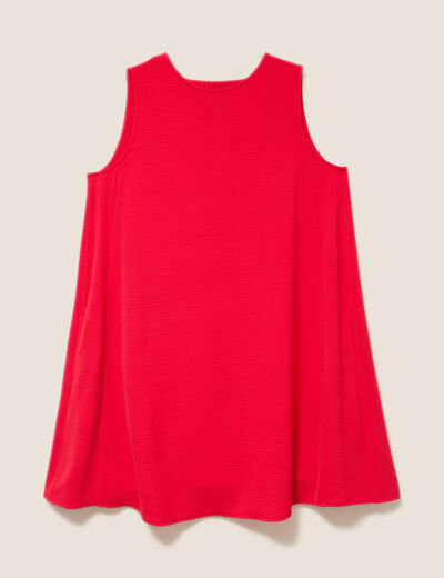 Robe courte &eacute;vas&eacute;e sans manches col rond rouge fluo femme