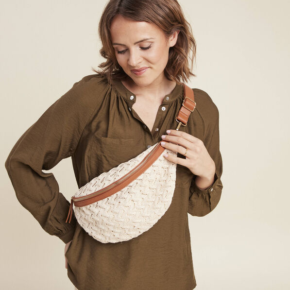 Sac banane effet crochet ecru femme