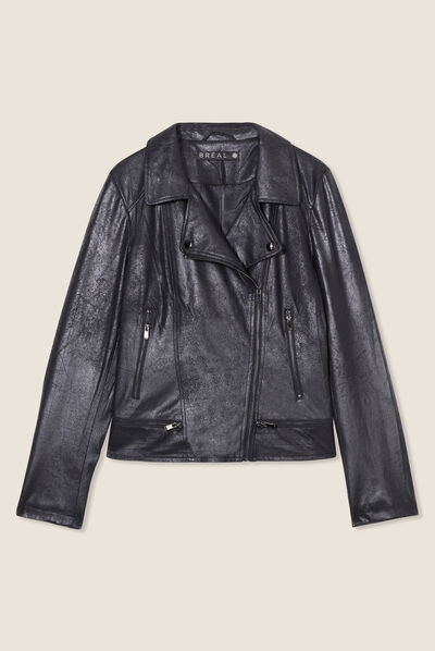 Veste esprit motard zippée noir femme