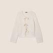 Gilet droit mi-long col V ecru femme