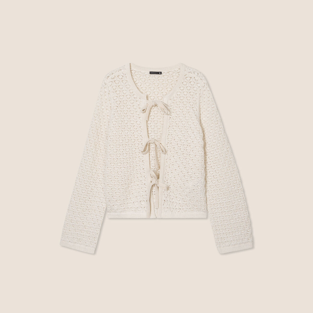 Gilet droit mi-long col V ecru femme