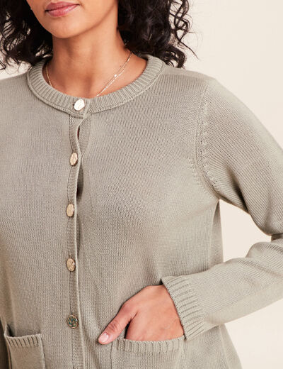 Gilet droit long &agrave; manches longues vert clair femme