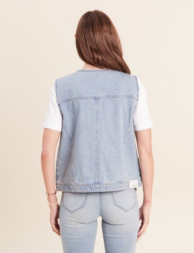 Veste cintr&eacute;e sans manches en jean denim double stone femme