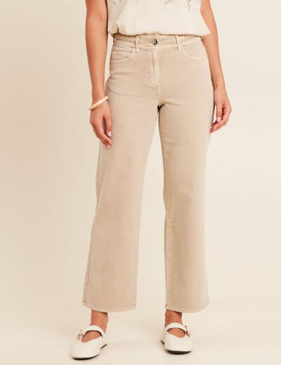 Jean coupe large 7/8&egrave;me taille haute denim beige femme