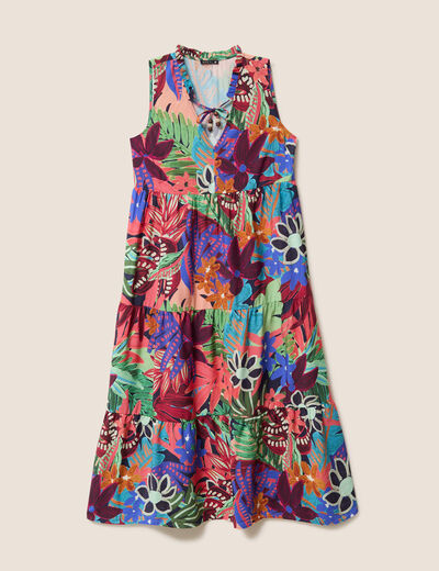 Robe longue &eacute;vas&eacute;e sans manches multicolore femme