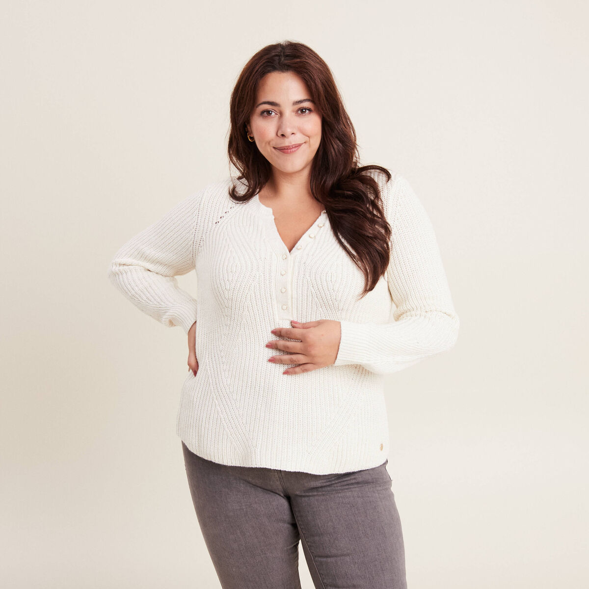 Pull manches longues ecru femme