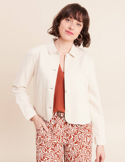 Veste droite courte manches longues beige femme