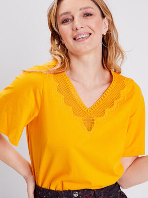 T shirt manches courtes jaune fonce femme