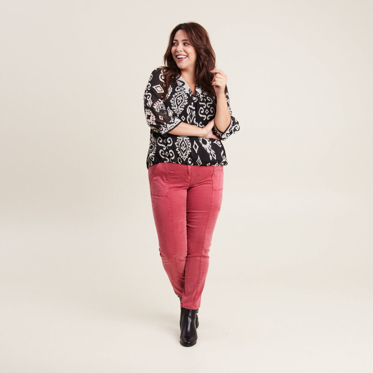 Blouse manches 3/4 noir femme
