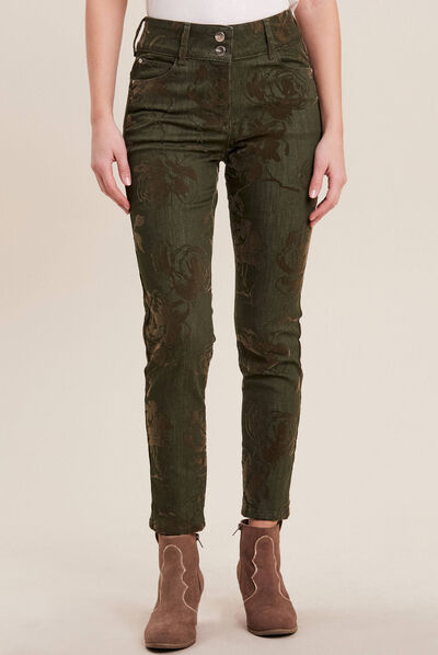 Jean ajusté taille standard vert kaki femme