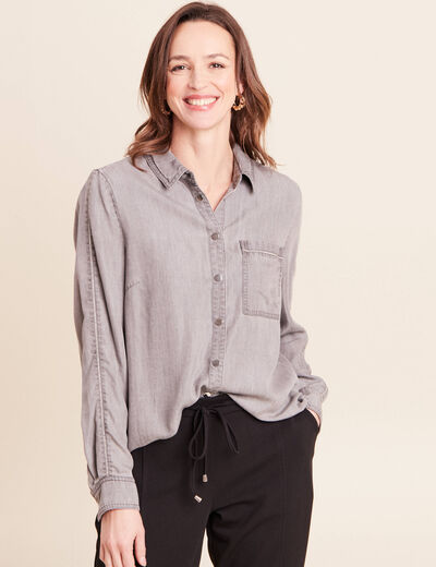 Chemise col chemise manches longues denim gris femme