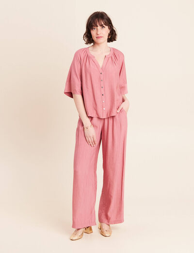Pantalon fluide taille haute mauve femme