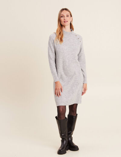 Robe pull droite col montant gris clair femme