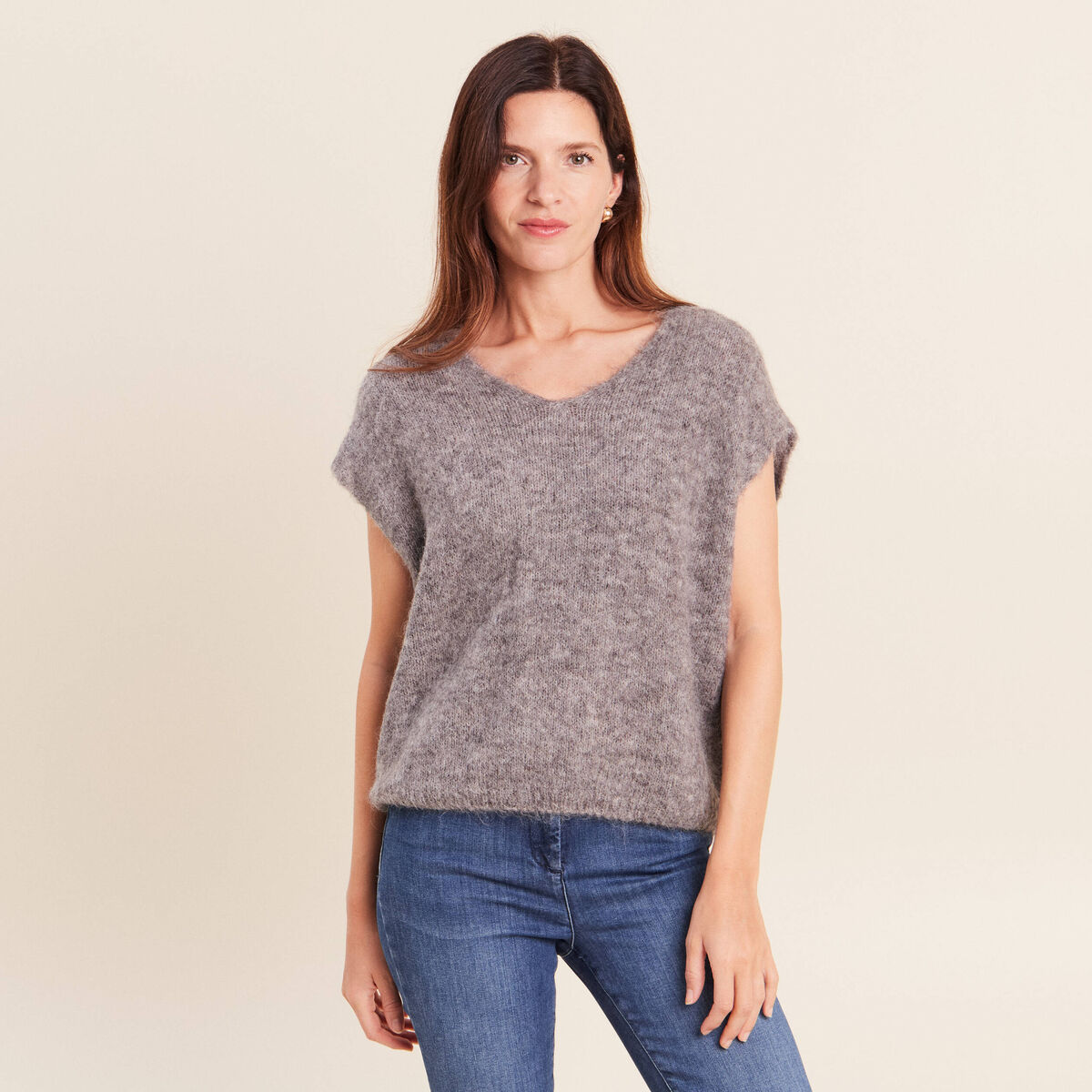 Pull sans manches gris fonc&eacute; femme