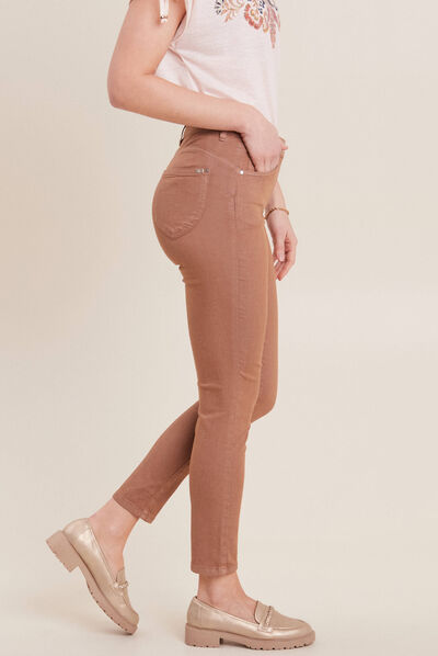 Pantalon léger taille standard 7/8ème marron femme