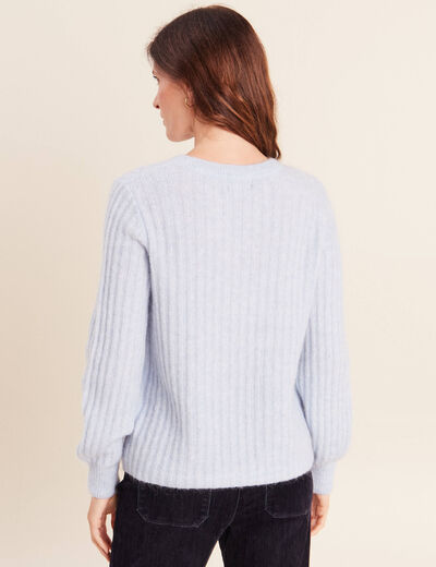 Pull col tunisien denim snow gris femme