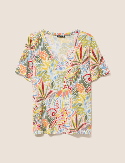 T-shirt col V manches courtes vert femme