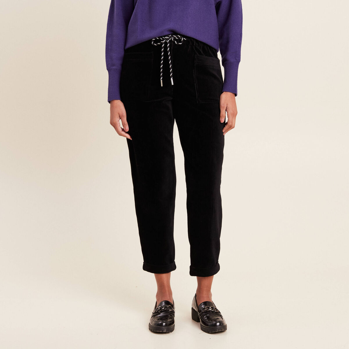 Pantalon paperbag velours noir femme