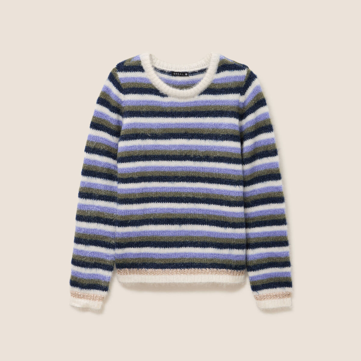 Pull manches longues col rond bleu femme
